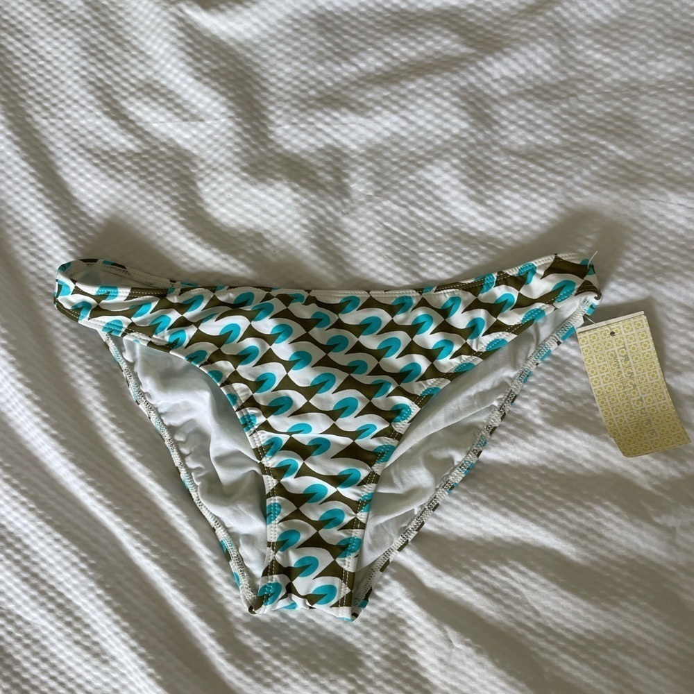 Trina Turk Teal and White Wave Bikini Bottom